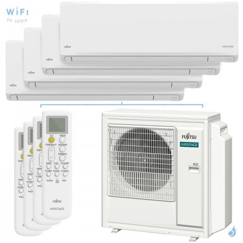 Quadri split FUJITSU Mural KN AOEG30KBTA4 8.0kW tailles 20 + 20 + 35 + 35 WiFi de série ASEH07KNCA (x2) + ASEH12KNCA (x2)