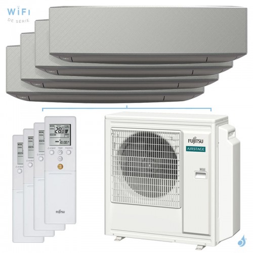 Quadri split FUJITSU Mural KE argent AOEG30KBTA4 8kW tailles 20 + 20 + 25 + 25 WiFi ASEG07KETF-B (x2) + ASEG09KETF-B (x2)
