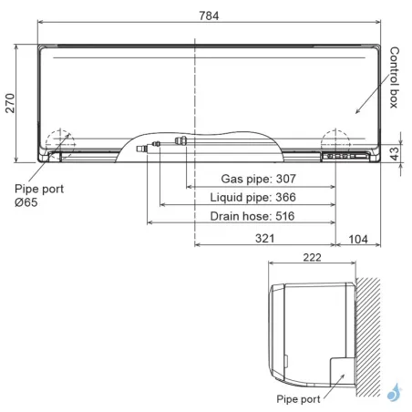 Penta split FUJITSU Mural KN AOEG36KBTA5 9.5kW tailles 20 + 20 + 20 + 25 + 35 WiFi ASEH07KNCA (x3) + ASEH09KNCA + ASEH12KNCA