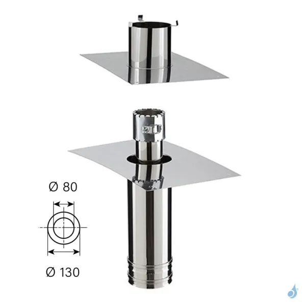 Kit rénovation départ plafond PGI Poujoulat Rectangle 30x50 cm Flexible Ø80 Conduit Ø80/130 ou Ø100/150