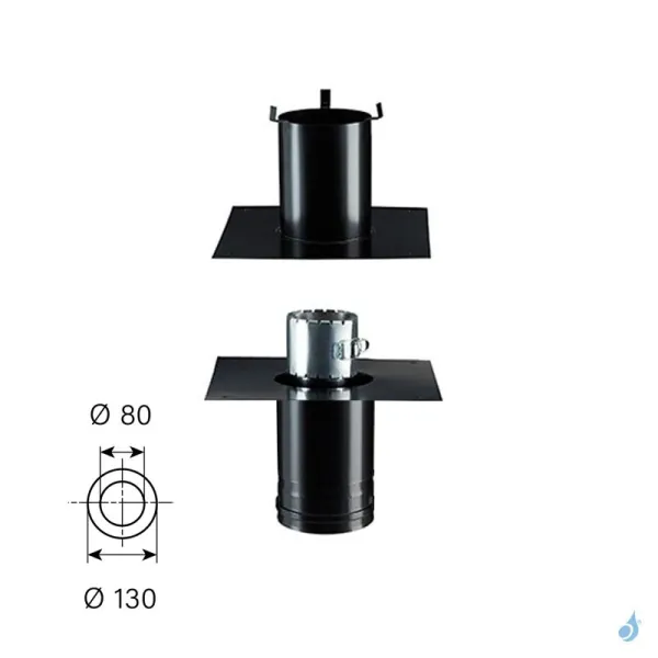 Kit rénovation départ plafond Court PGI Poujoulat Carré ou Rectangle Flexible Ø100 Conduit Ø80/130