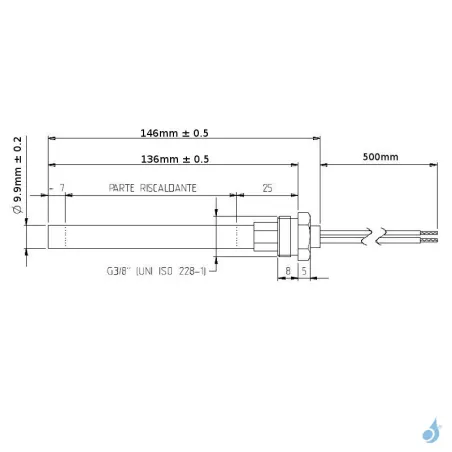 Bougie d'allumage Ravelli 250W Ø9.9mm Longueur 136mm Réf : 55045HT-R
