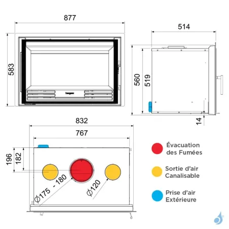 Insert à bois Hergom C-3/80 HF Puissance 8kW Sortie Fumée Supérieure
