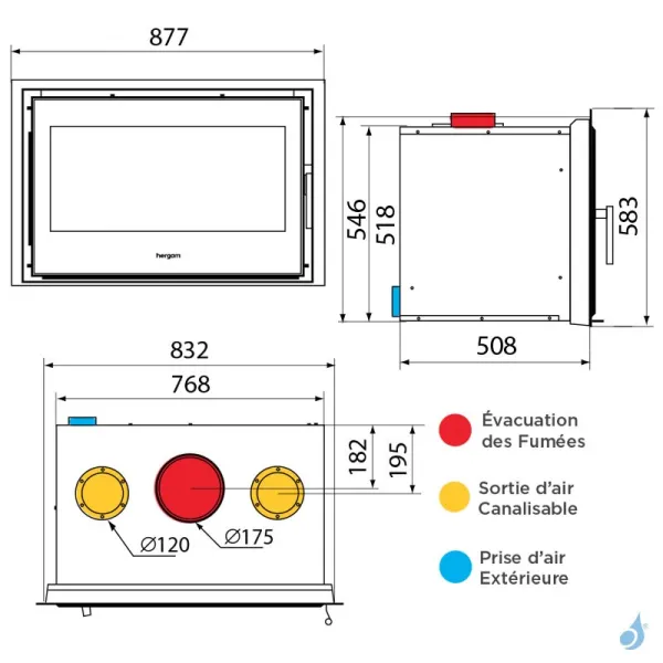 Insert à bois Hergom C-16/80 Puissance 8kW Sortie Fumée Supérieure