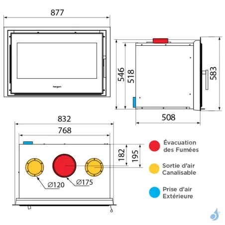 Insert à bois Hergom C-16/80 Puissance 8kW Sortie Fumée Supérieure