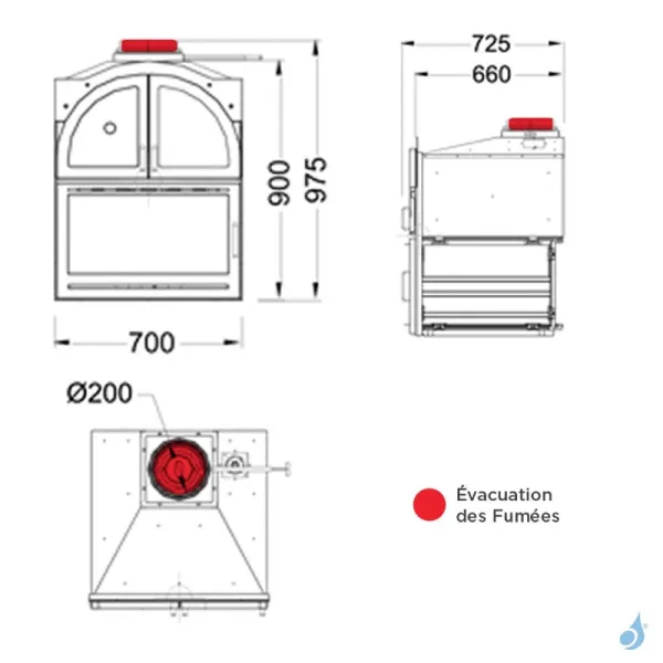 Insert à bois avec four de cuisson Hergom Aranda Puissance 12.5kW Sortie Fumée Supérieure