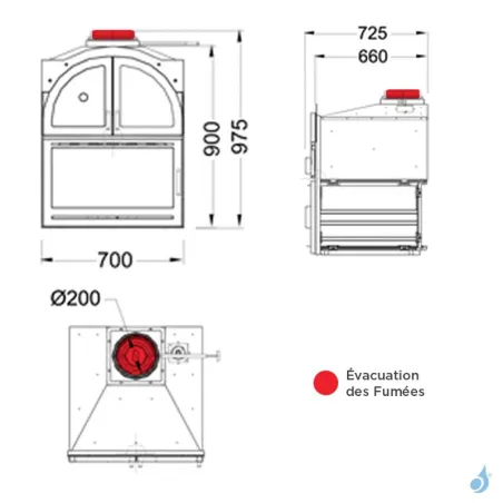 Insert à bois avec four de cuisson Hergom Aranda Puissance 12.5kW Sortie Fumée Supérieure