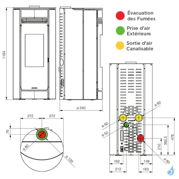 Poêle à granulés Jolly Mec Globo 10 kW Sortie Fumée Supérieure Coaxiale Ø8/13 cm