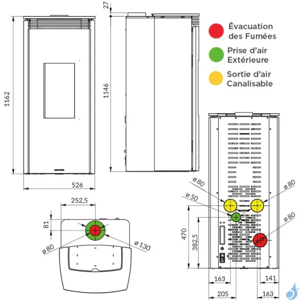 Poêle à granulés Jolly Mec Bridge 10 kW Sortie Fumée Postérieure Ø80 mm