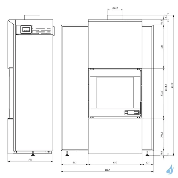 Poêle hybride à granulés et bois Jolly Mec Serie S Foghet Evo Aria Puissance 11-12 kW Sortie Fumée Ø150 mm