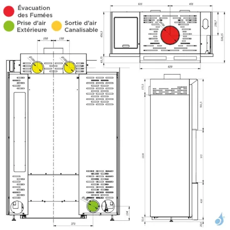 Poêle hybride à granulés et bois Jolly Mec Serie S Foghet Evo Aria Puissance 11-12 kW Sortie Fumée Ø150 mm