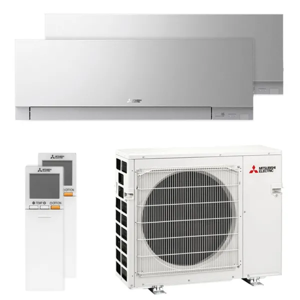 Climatiseur bi split Mitsubishi MSZ-EF Argent MXZ-5F102VF2 10.2kW taille 50 + 50 MSZ-EF50VGKS + MSZ-EF50VGKS WiFi Mural Design