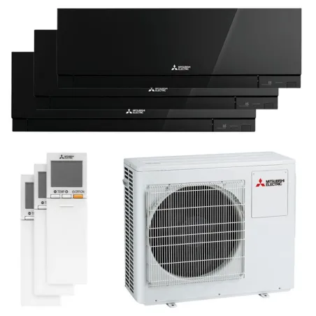 Tri split Mitsubishi MSZ-EF Noir MXZ-3F68VF4 6.8kW tailles 25 + 25 + 25 MSZ-EF25VGKB (x3) Mural Design WiFi