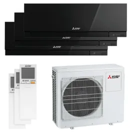 Tri split Mitsubishi MSZ-EF Noir MXZ-3F68VF4 6.8kW tailles 25 + 25 + 35 MSZ-EF25VGKB (x2) + MSZ-EF35VGKB Mural Design WiFi
