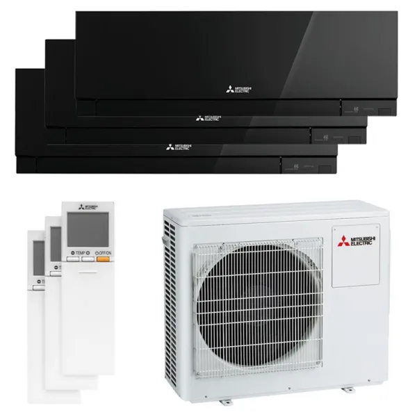 Tri split Mitsubishi MSZ-EF Noir MXZ-3F68VF4 6.8kW tailles 25 + 25 + 42 MSZ-EF25VGKB (x2) + MSZ-EF42VGKB Mural Design WiFi