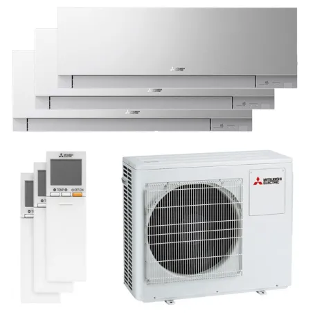 Tri split Mitsubishi MSZ-EF Argent MXZ-3F54VF4 5.4kW tailles 25 + 25 + 25 MSZ-EF25VGKS (x3) Mural Design WiFi
