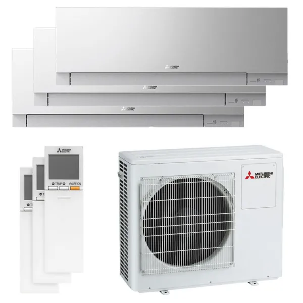 Tri split Mitsubishi MSZ-EF Argent MXZ-3F68VF4 6.8kW tailles 25 + 25 + 25 MSZ-EF25VGKS (x3) Mural Design WiFi