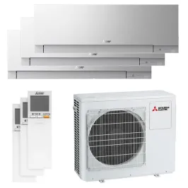 Tri split Mitsubishi MSZ-EF Argent MXZ-3F68VF4 6.8kW tailles 25 + 25 + 42 MSZ-EF25VGKS (x2) + MSZ-EF42VGKS Mural Design WiFi