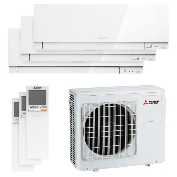 Tri split Mitsubishi MSZ-EF Blanc MXZ-3F68VF4 6.8kW tailles 25 + 25 + 35 MSZ-EF25VGKW (x2) + MSZ-EF35VGKW Mural Design WiFi