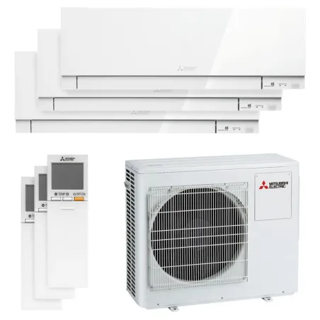 Tri split Mitsubishi MSZ-EF Blanc MXZ-3F68VF4 6.8kW tailles 25 + 25 + 42 MSZ-EF25VGKW (x2) + MSZ-EF42VGKW Mural Design WiFi