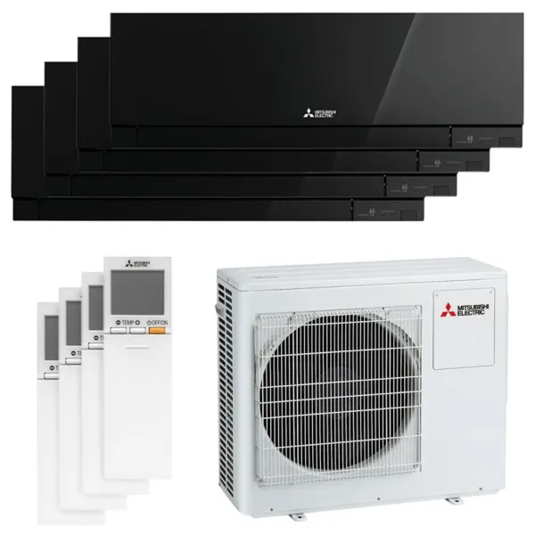 Quadri split Mitsubishi MSZ-EF Noir MXZ-4F72VF4 7.2kW tailles 25 + 25 + 25 + 25 MSZ-EF25VGKB (x4) Mural Design WiFi