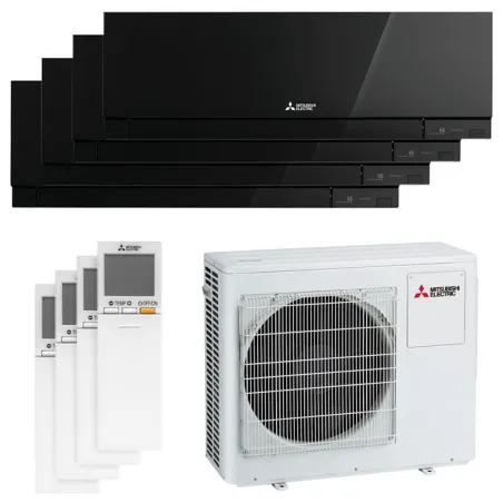 Quadri split Mitsubishi MSZ-EF Noir MXZ-4F80VF4 8.0kW tailles 25 + 25 + 25 + 25 MSZ-EF25VGKB (x4) Mural Design WiFi