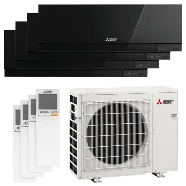 Quadri split Mitsubishi MSZ-EF Noir MXZ-5F102VF2 10kW tailles 25 + 25 + 25 + 25 MSZ-EF25VGKB (x4) Mural Design WiFi