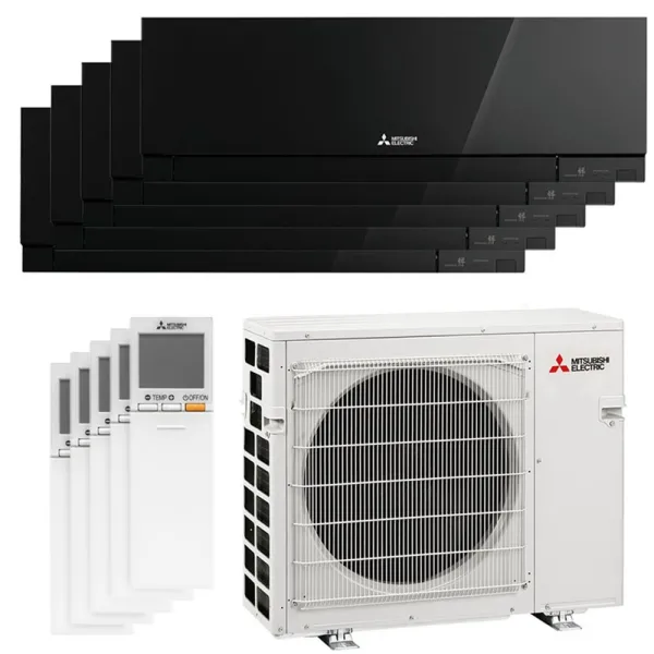 Penta split MSZ-EF Noir MXZ-5F102VF2 10kW tailles 25 + 25 + 25 + 25 + 25 MSZ-EF25VGKB (x5) Mural Design WiFi de série