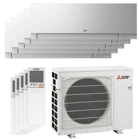 Penta split MSZ-EF Argent MXZ-5F102VF2 10kW tailles 25 + 25 + 25 + 25 + 35 MSZ-EF25VGKS (x4) + MSZ-EF35VGKS Mural Design WiFi