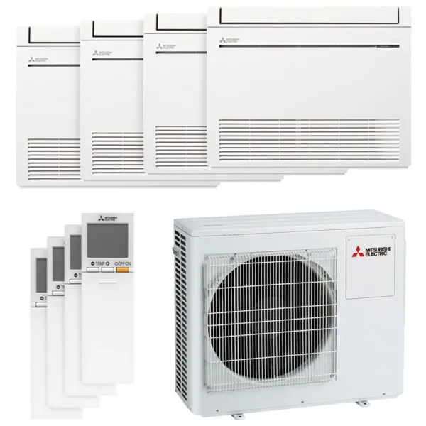 Quadri split Mitsubishi Console MXZ-4F80VF4 8.0kW tailles 25 + 25 + 25 + 25 MFZ-KT25VGK (x4) Console Design Inverter