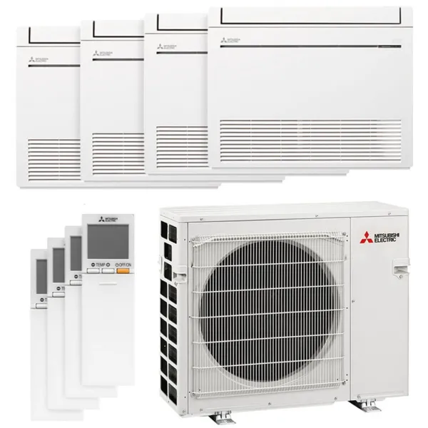 Quadri split Mitsubishi Console MXZ-5F102VF2 10.2kW tailles 25 + 25 + 25 + 25 MFZ-KT25VG (x4) Console Design Inverter