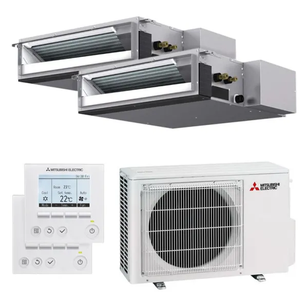 Climatiseur bi split Mitsubishi gainable MXZ-2F53VF4 5.3kW tailles 25 + 25 SEZ-M25DA2 + SEZ-M25DA2 avec commande PAR-41MAA