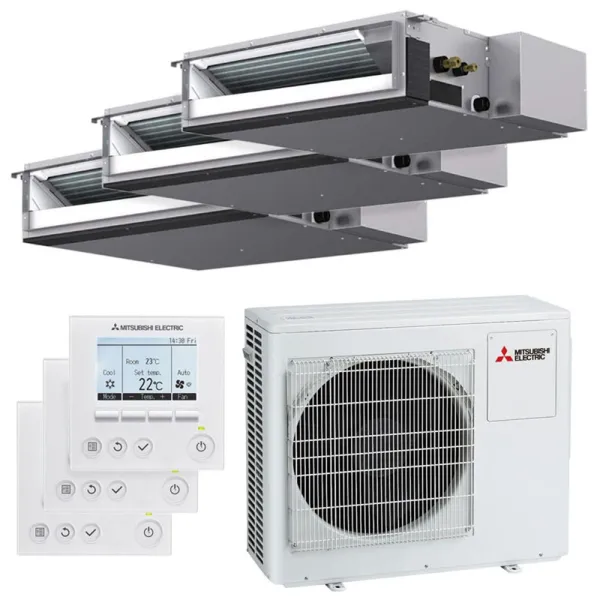 Climatiseur tri split Mitsubishi gainable MXZ-3F68VF4 6.8kW tailles 25 + 25 + 35 SEZ-M25DA2 (x2) + SEZ-M35DA2 avec PAR-41MAA