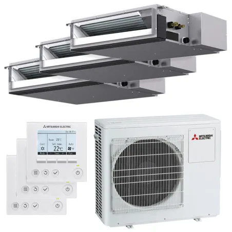 Climatiseur tri split Mitsubishi gainable MXZ-4F80VF4 8.0kW tailles 25 + 25 + 35 SEZ-M25DA2 (x2) + SEZ-M35DA2 avec PAR-41MAA