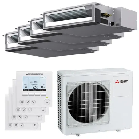 Quadri split Mitsubishi gainable MXZ-4F80VF4 8.0kW tailles 25 + 25 + 25 + 25 SEZ-M25DA2 (x4) avec commande PAR-41MAA