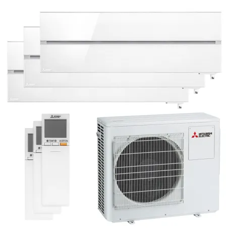 Tri split Mitsubishi MSZ-LN Blanc MXZ-3F54VF4 5.4kW tailles 25 + 25 + 25 MSZ-LN25VG2V (x3) Mural Design de Luxe WiFi