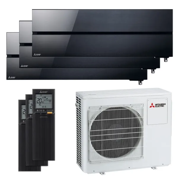 Tri split Mitsubishi MSZ-LN Noir MXZ-3F54VF4 5.4kW tailles 25 + 25 + 25 MSZ-LN25VG2B (x3) Mural Design de Luxe WiFi