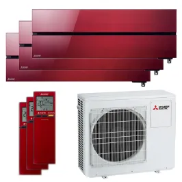 Tri split Mitsubishi MSZ-LN Rouge MXZ-3F54VF4 5.4kW tailles 25 + 25 + 25 MSZ-LN25VG2R (x3) Mural Design de Luxe WiFi