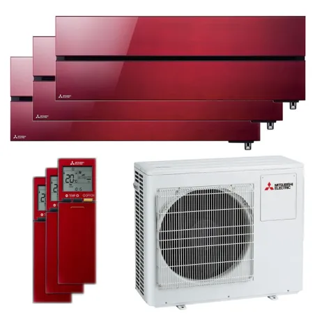 Tri split Mitsubishi MSZ-LN Rouge MXZ-3F68VF4 6.8kW tailles 25 + 25 + 25 MSZ-LN25VG2R (x3) Mural Design de Luxe WiFi