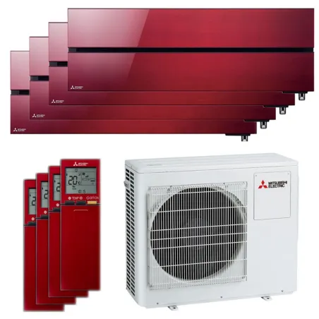Quadri split Mitsubishi MSZ-LN Rouge MXZ-4F80VF4 8.0kW tailles 25 + 25 + 25 + 25 MSZ-LN25VG2R (x4) Mural Design de Luxe WiFi