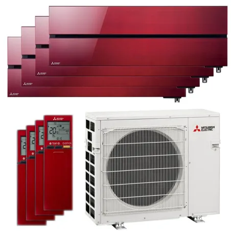 Quadri split Mitsubishi MSZ-LN Rouge MXZ-5F102VF2 10kW tailles 25 + 25 + 25 + 25 MSZ-LN25VG2R (x4) Mural Design de Luxe WiFi