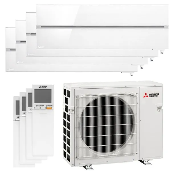 Quadri split Mitsubishi MSZ-LN Blanc MXZ-5F102VF2 10kW tailles 25 + 25 + 25 + 25 MSZ-LN25VG2V (x4) Mural Design de Luxe WiFi