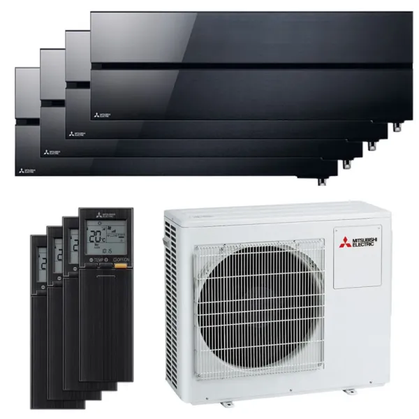 Quadri split Mitsubishi MSZ-LN Noir MXZ-4F80VF4 8.0kW tailles 25 + 25 + 25 + 25 MSZ-LN25VG2B (x4) Mural Design de Luxe WiFi