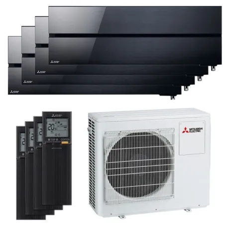 Quadri split Mitsubishi MSZ-LN Noir MXZ-4F80VF4 8.0kW tailles 25 + 25 + 25 + 25 MSZ-LN25VG2B (x4) Mural Design de Luxe WiFi