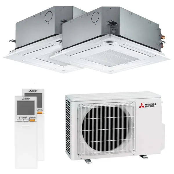 Climatiseur bi split Mitsubishi cassette SLZ-M MXZ-2F53VF4 5.3kW tailles 25 + 35 SLZ-M25FA2 + SLZ-M35FA2 4 voies 600x600