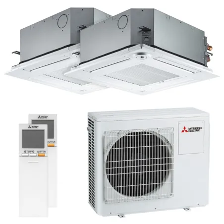 Climatiseur bi split Mitsubishi cassette SLZ-M MXZ-3F68VF4 6.8kW tailles 25 + 50 SLZ-M25FA2 + SLZ-M50FA2 4 voies 600x600