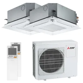 Climatiseur bi split Mitsubishi cassette SLZ-M MXZ-3F68VF4 6.8kW tailles 35 + 35 SLZ-M35FA2 + SLZ-M35FA2 4 voies 600x600