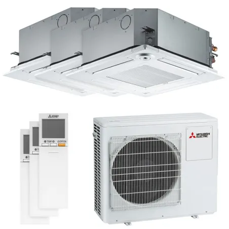 Tri split Mitsubishi cassette SLZ-M MXZ-3F68VF4 6.8kW tailles 15 + 25 + 35 SLZ-M15FA2 + SLZ-M25FA2 + SLZ-M35FA2 4 voies 600x600