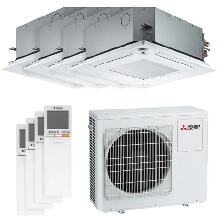 Quadri split Mitsubishi SLZ-M MXZ-4F72VF4 7.2kW tailles 15 + 15 + 15 + 15 SLZ-M15FA2 (x4) cassette 4 voies 600x600