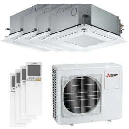 Quadri split Mitsubishi SLZ-M MXZ-4F80VF4 8.0kW tailles 15 + 25 + 25 + 25 SLZ-M15FA2 + SLZ-M25FA2 (x3) cassette 4 voies